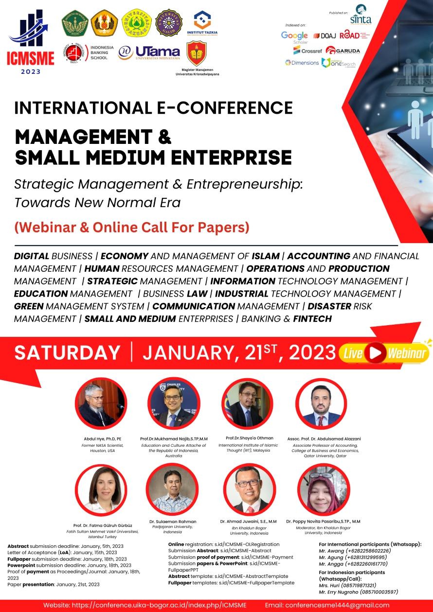 INTERNATIONAL ECONFERENCE MANAGEMENT AND SMALL MEDIUM ENTERPRISE (ICMSME)